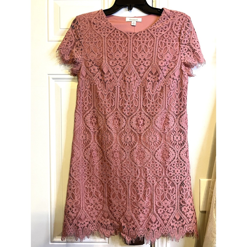 Francesca's Mauve Pink Crochet Lace Dress Size Small Eyelash Trim Mini Coquette